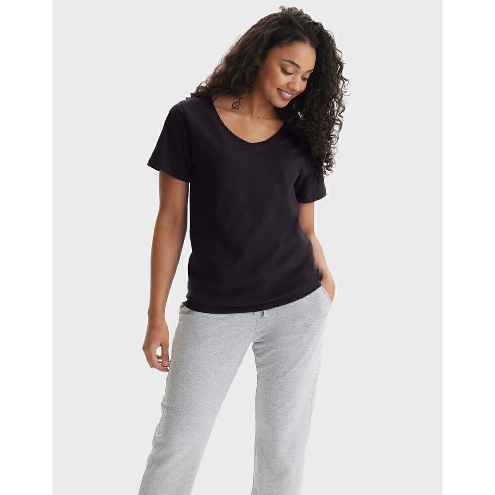 Hanes T-Shirt Women's Cotton V Neck Short Sleeve Perfect-T Size XL